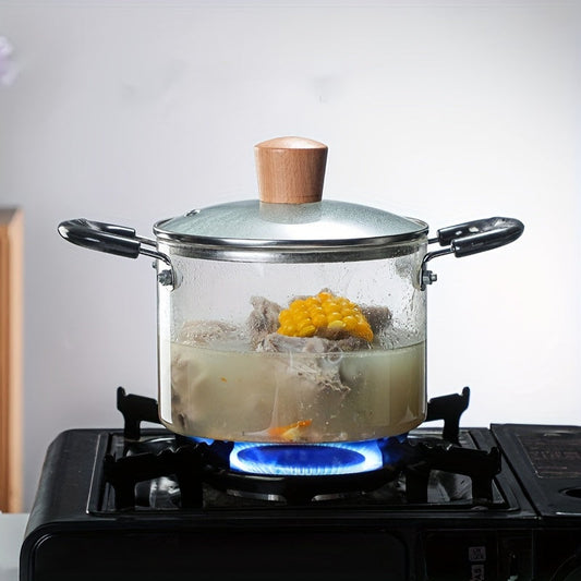 Glass steamer pot with a high capacity and two handles - see-through design, perfect for use in both home kitchens and restaurants.