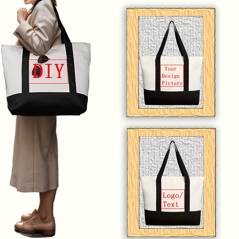 Get your very own personalized printed canvas handbag with this stylish single shoulder tote bag. This classic handbag features a DIY pattern that allows you to customize it with pictures, photos, or text. It's the perfect canvas beach bag or shopping