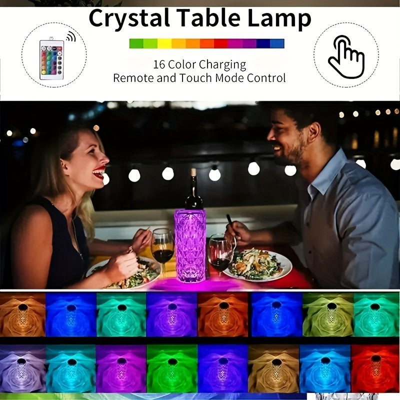 Dreamlike RGB crystal rose night light with 16 colors, touch and remote control, USB charging, dimmable desk lamp - perfect as an atmosphere light, Christmas or Halloween gift.