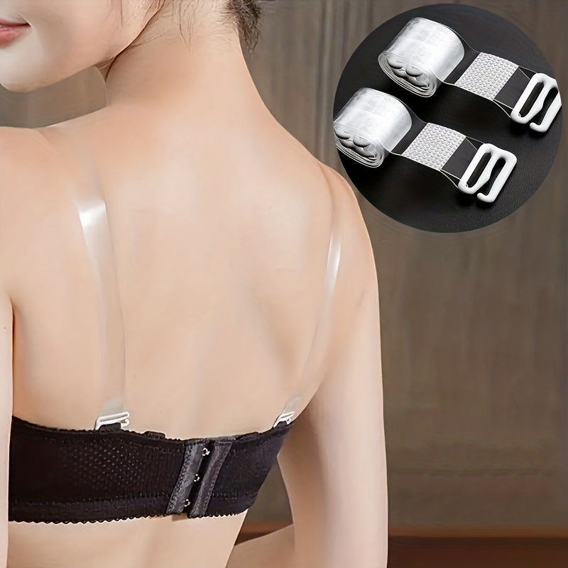 3 pairs of clear, adjustable, removable shoulder straps for women's lingerie.