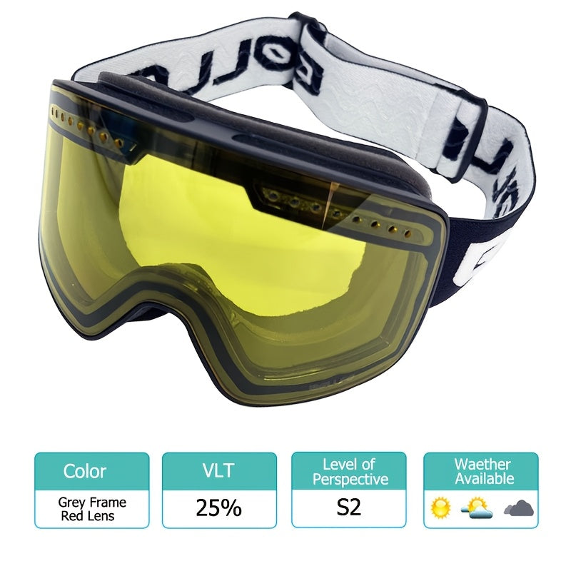 BOLLFO Anti-Fog Ski Goggles for Adults with Magnetic Double Layer Lens, Durable Frame, and Multiple Color Options.