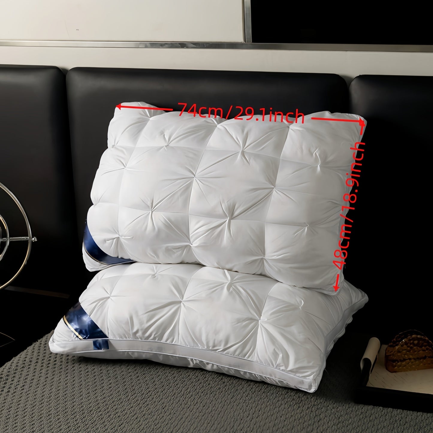 Two pieces of incredibly soft and plush pillow inserts that are machine washable. Specifically designed for side sleepers, these inserts are non-deformable and made with a breathable and skin-friendly fabric that is ideal for all seasons.