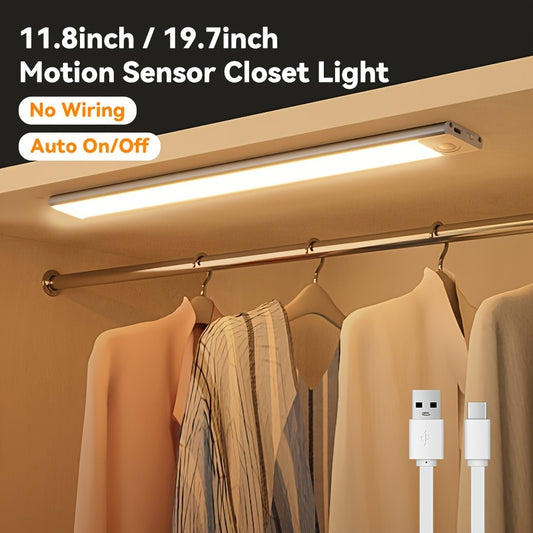 Wireless motion sensor underlight for cabinets, closets, stairs, and more; powered by rechargeable battery.