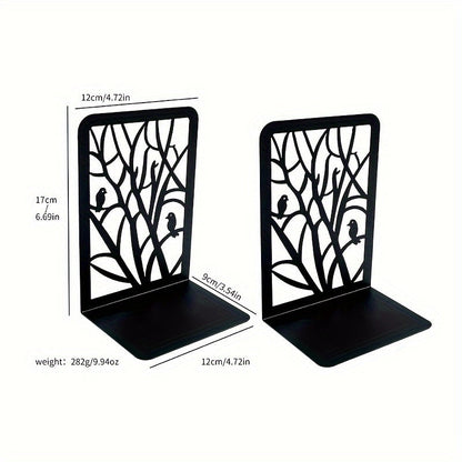 Heavy duty bookcase with bird branch design desktop holder storage rack, includes 2 pieces of vertical hollow metal brackets.