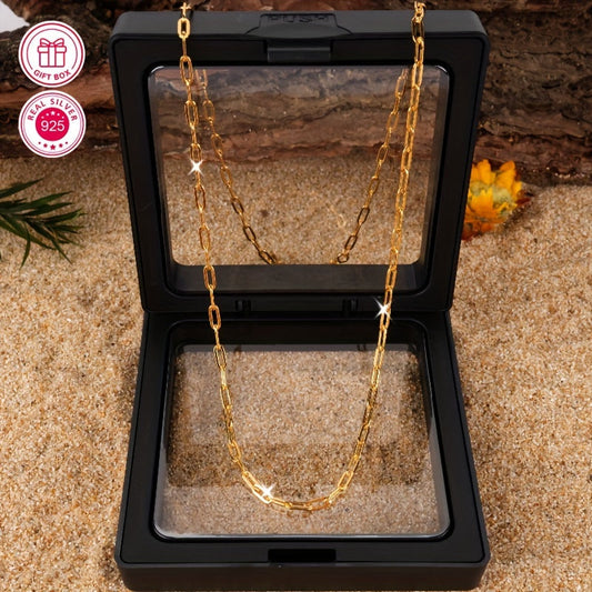 18K Gold Plated Silver Hypoallergenic Paperclip Necklace, Perfect for Summer Stacking. Luxury, Minimalist Style for Graduation Season. Comes in Gift Box, 3.5g/0.12oz.