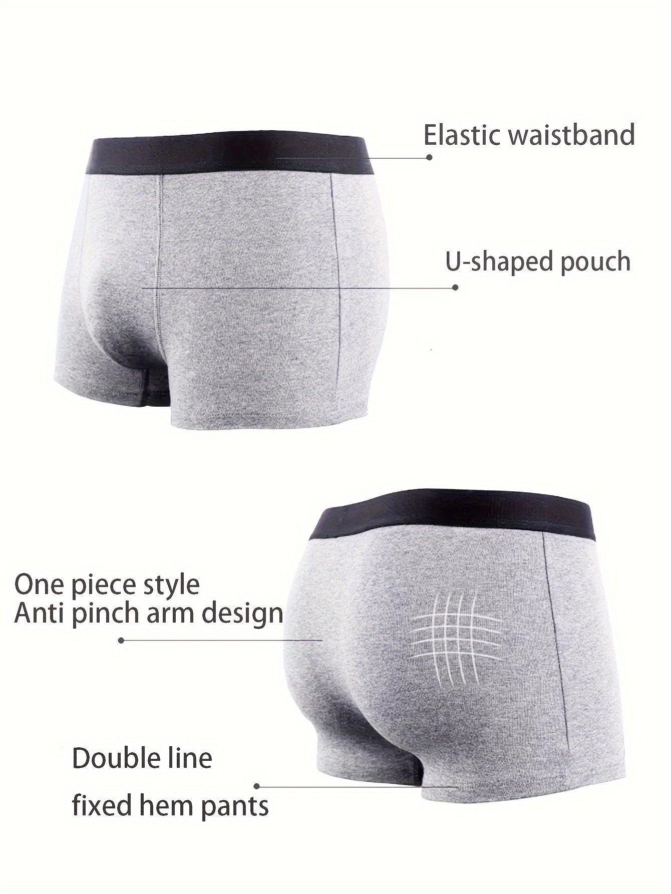 Set of 5 men's breathable underwear made of 95% cotton, stretchy, soft, and comfortable boxer shorts.