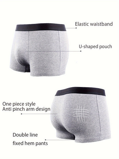 Set of 5 men's breathable underwear made of 95% cotton, stretchy, soft, and comfortable boxer shorts.