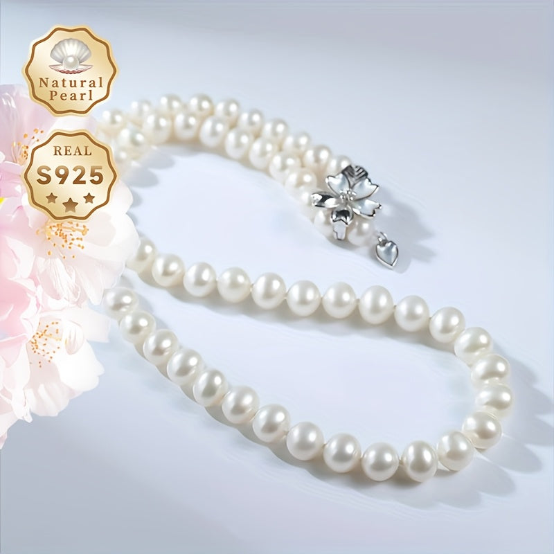 MUFAN Elegant Freshwater Pearl Necklace - Features 7-8mm Natural Pearls, S925 Silver with Gift Box, Ideal for Everyday Wear and Special Events, High-Quality Brand, Natural Imperfections and Color Variations in Patterns