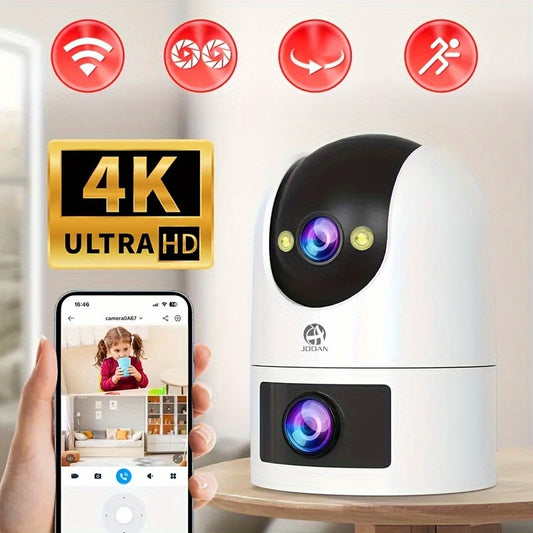 Experience top-notch security with the JOOAN Dual Lens WiFi Security Camera. This camera features 4K HD night vision, motion detection, 2-way audio, and supports both 5G and 2.4G WiFi. Store footage on a 256GB SD card or in the cloud, and control the