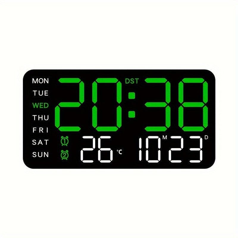 Voice-Activated Wall Clock with Temperature, Date, Time, Alarms, and Snooze - Sleek Design, Battery-Powered - Ideal for Bedroom.