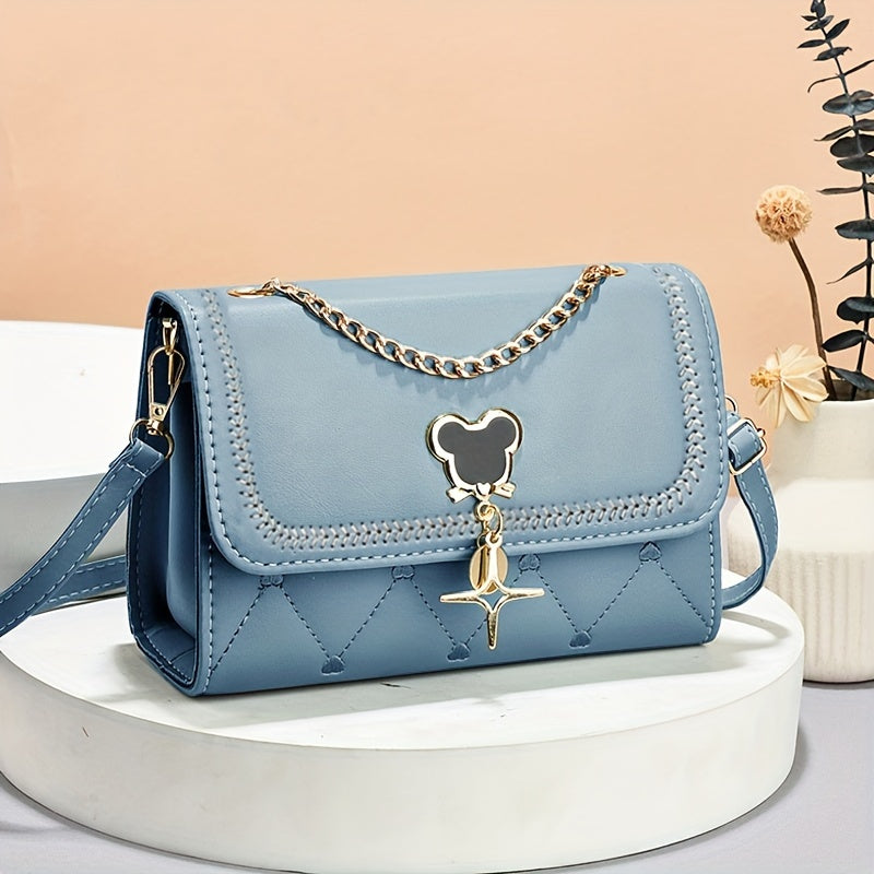 Women's Embroidered Fashion Crossbody Bag with Chain Decor.