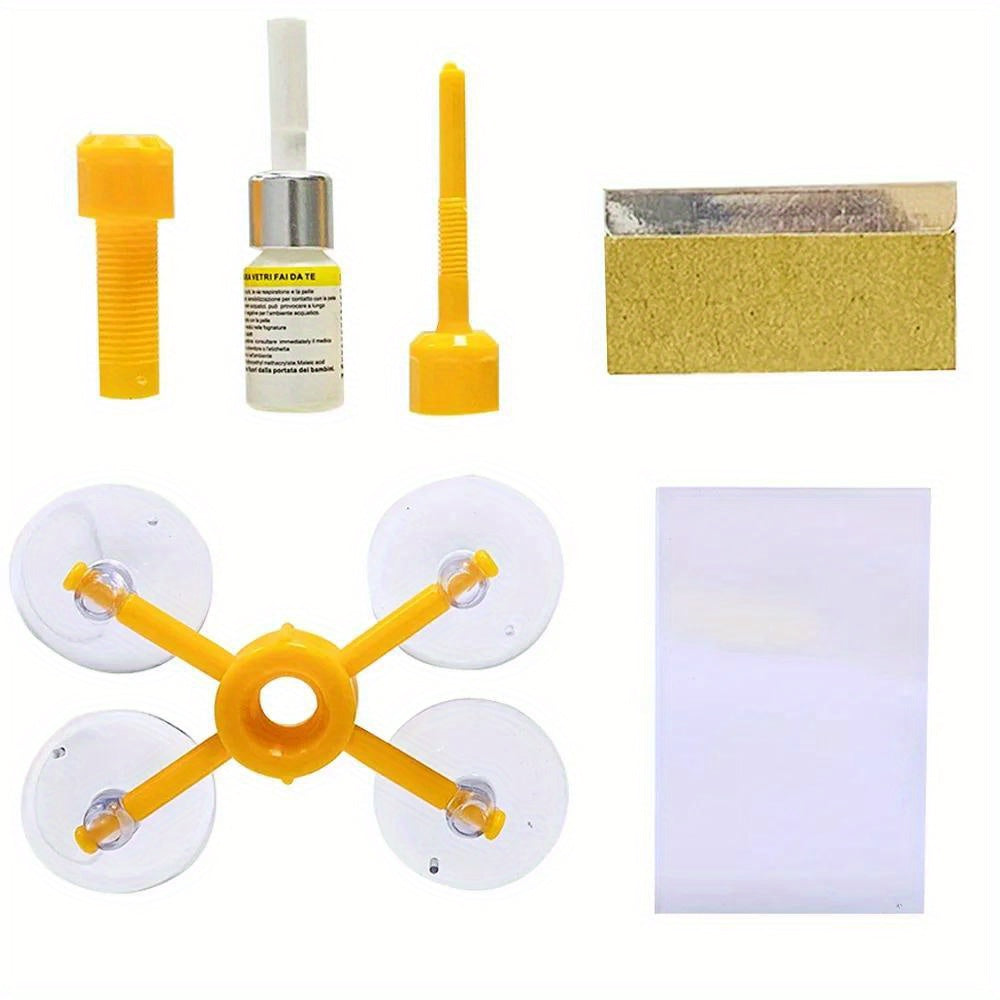 DIY Car Windshield Crack Repair Kit restores glass scratches and cracks with curing glue.