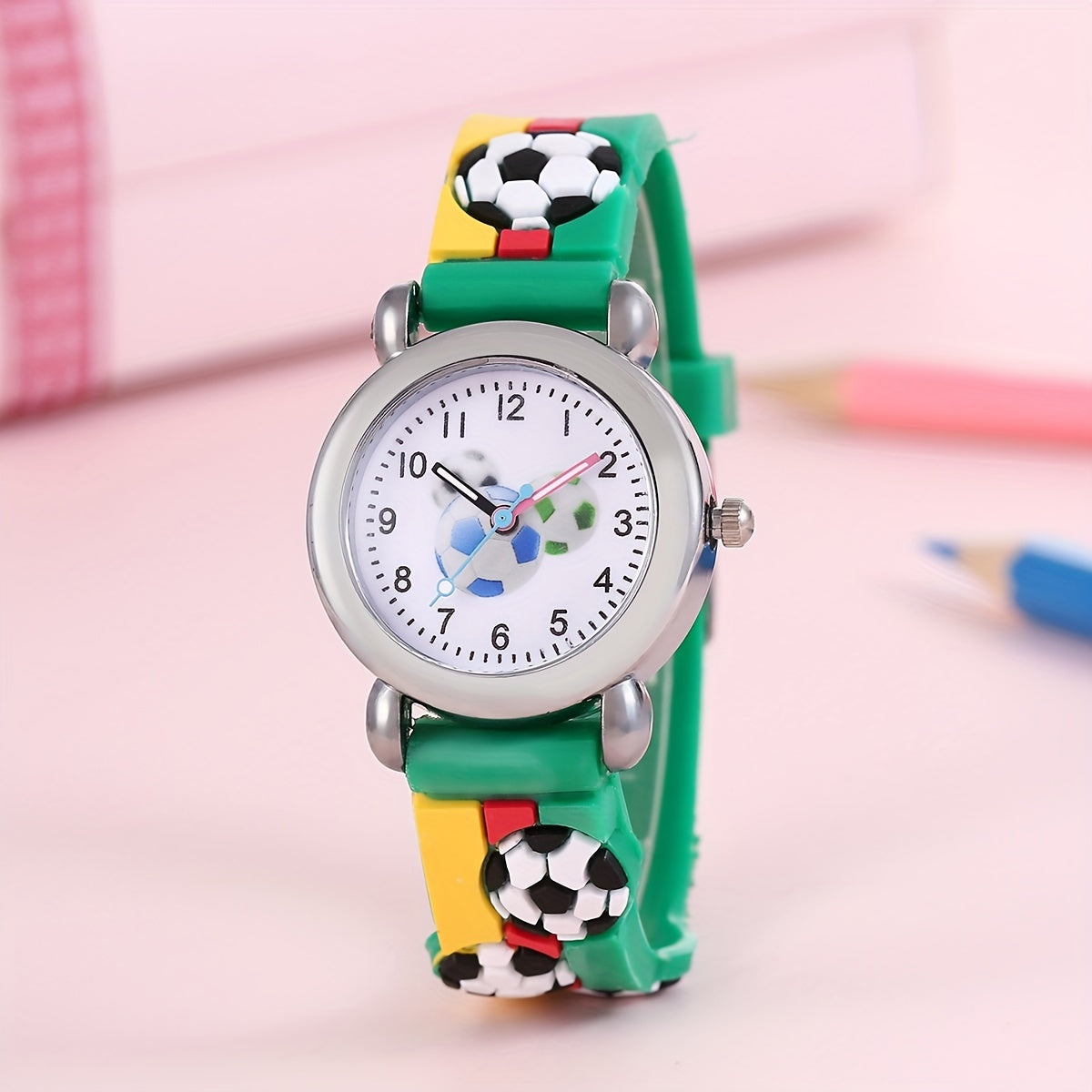 Colorful cartoon football children's watch, perfect gift choice.