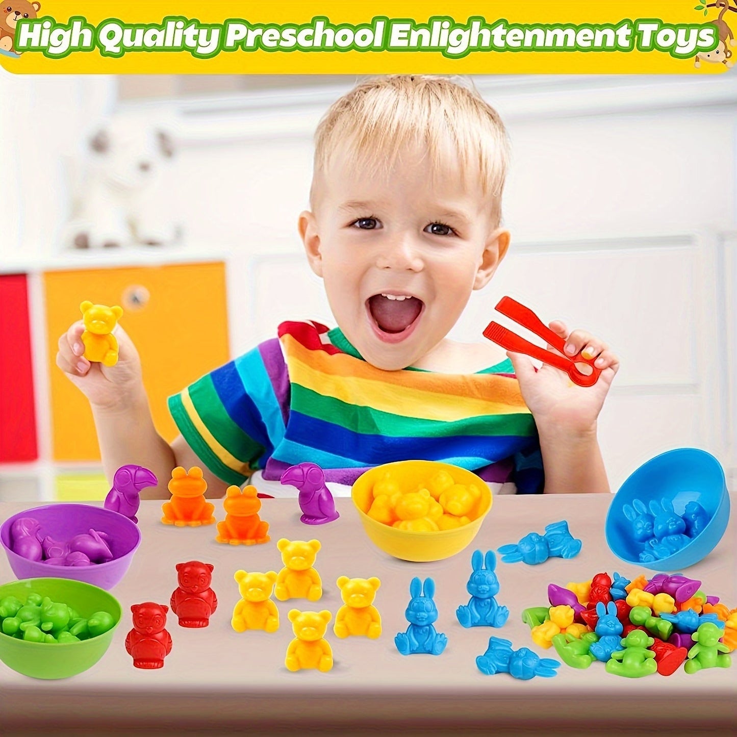 1-Piece Preschool Educational Toy Set - Includes STEM Development Counting & Matching Games and Sorting Bowls for Kids - Made with Durable Plastic Material, Perfect for Christmas, Halloween, or Holiday Gifts.