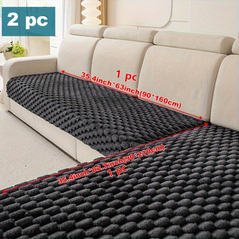 Solid color plush sofa cushion cover, pet-friendly, anti-slip, machine washable.