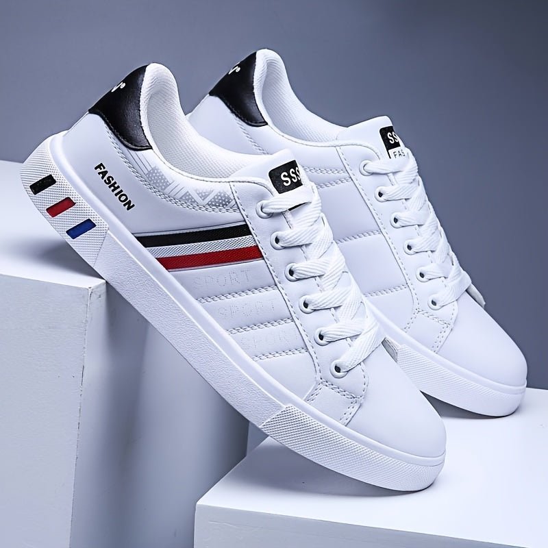 Men's classic low-top skate sneakers with a striped design, PU upper, and durable PVC sole, perfect for casual wear and everyday use. These minimalist sneakers are breathable and