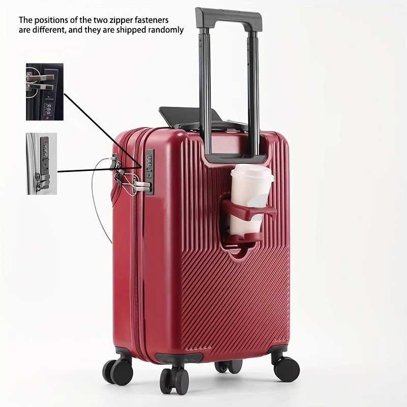 20" front pocket carry-on luggage with TSA lock, USB charging port, and spinner wheels.