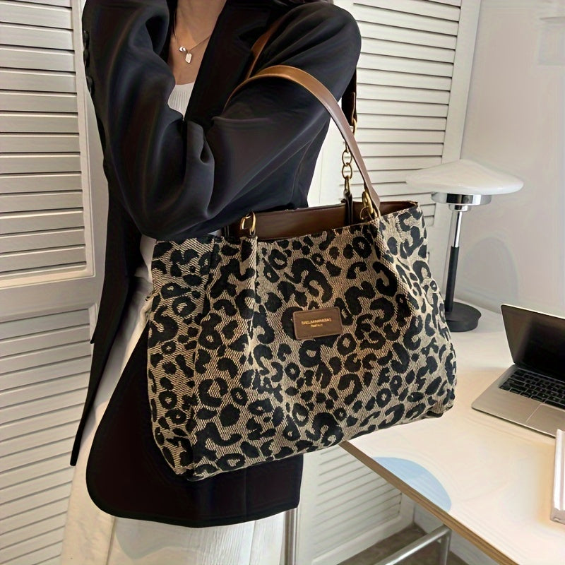 Stylish Leopard Print Tote Bag with Zip Closure for Work, School & Shopping