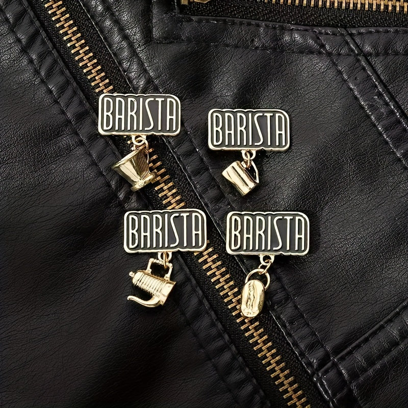 Set of 4 Enamel Pins with Barista Theme, Featuring Adorable Designs of Coffee Cup, Coffee Pot, and Coffee Bean. Perfect Brooches for Clothing Accessories, Unique Irregular Shapes, Ideal for Women's Fashion Novelty Buttons and Pins.