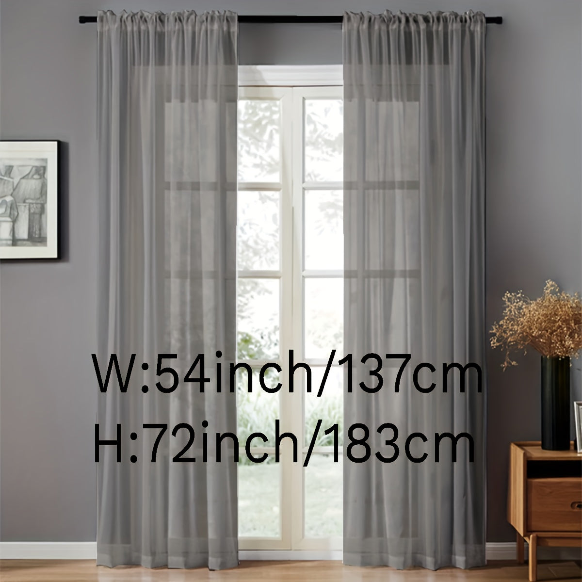 Pair of Sheer Voile Curtains with Rod Pocket for Kitchen, Bedroom, and Living Room Home Decor