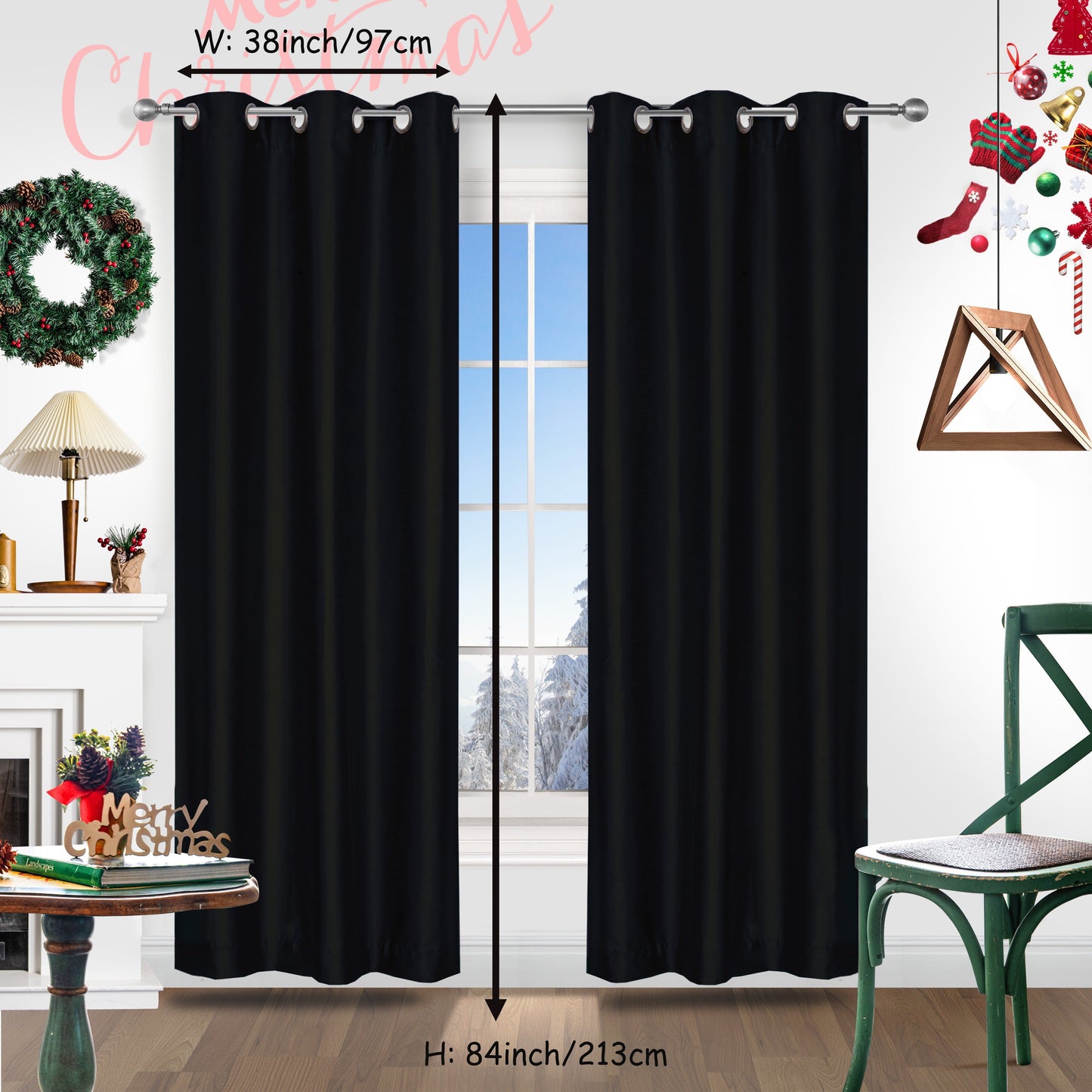 Add a festive touch to your space with 2 pieces of red Christmas curtains. These curtains are made of faux silk with a grommet top design, providing both style and functionality. Perfect for living rooms, bedrooms, offices, kitchens, and studies, these