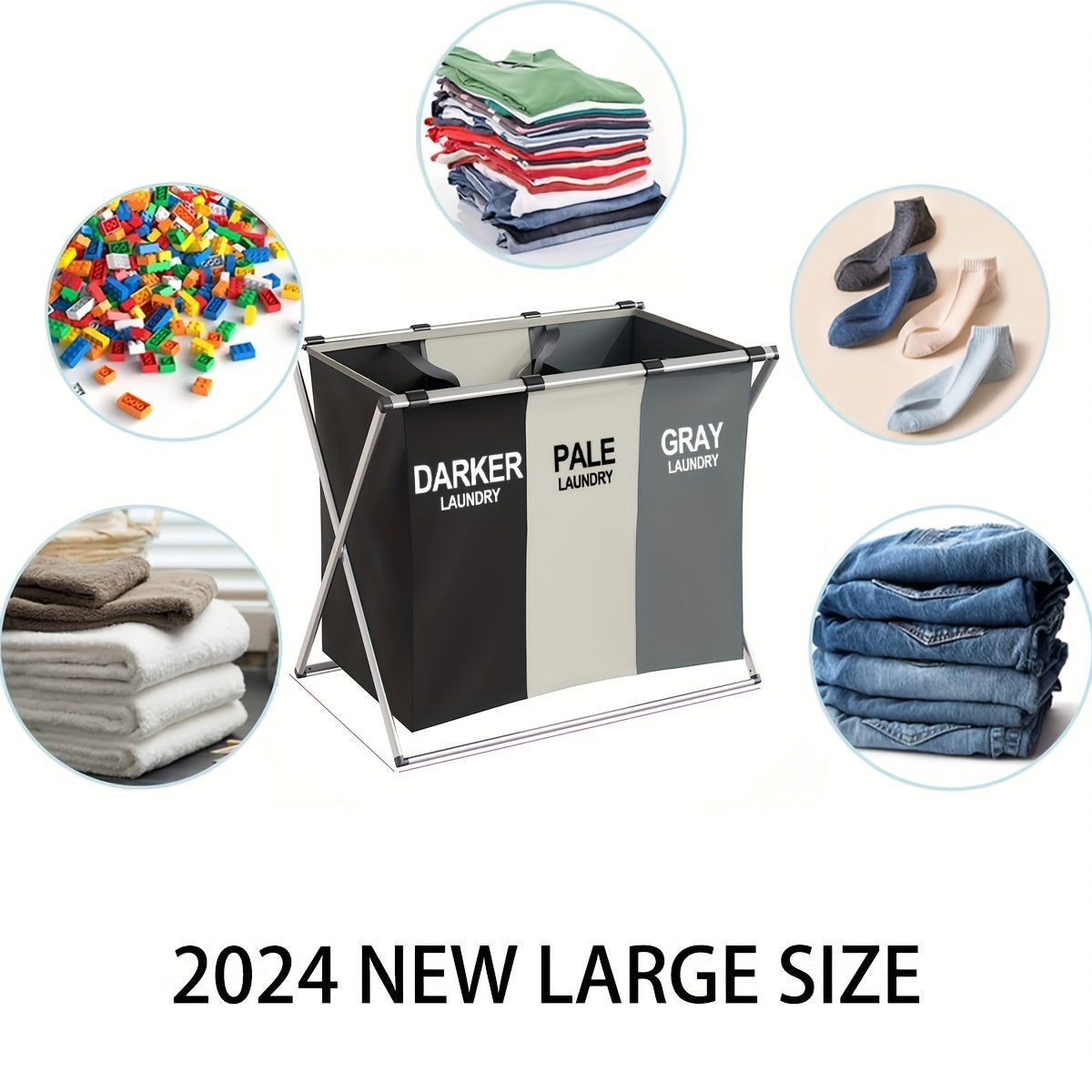 One piece of a 35-liter foldable laundry hamper with an aluminum frame. This portable, waterproof dirty clothes storage laundry basket is perfect for use in the bathroom, bedroom, and home. It measures 60.96cm × 35.56cm × 58.42cm.