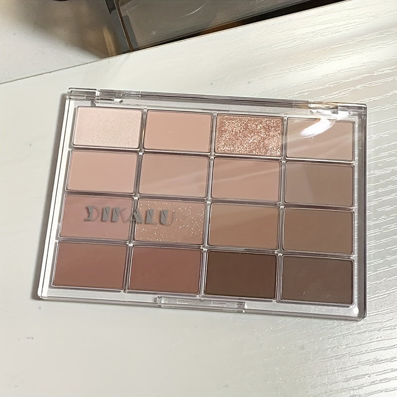 Dikalu 16-Color Eyeshadow Palette with Matte & Shimmer Finishes in Nude & Earth Tones, Long-lasting Delicate Powder for Everyday Glam Makeup Looks