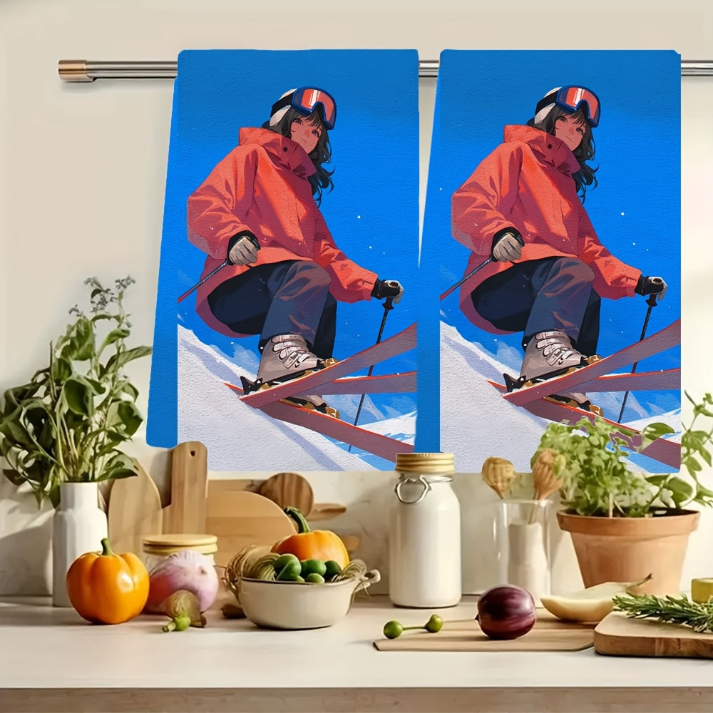 Set of 2 Ultra Soft Kitchen Towels, Perfect for a Day of Skiing or Snowboarding in the Mountains! Highly Absorbent Dish Hand Towels, Ideal for Holiday Decor. Machine Washable, 16x24 Inch each. Model: 2KYSMF1214111