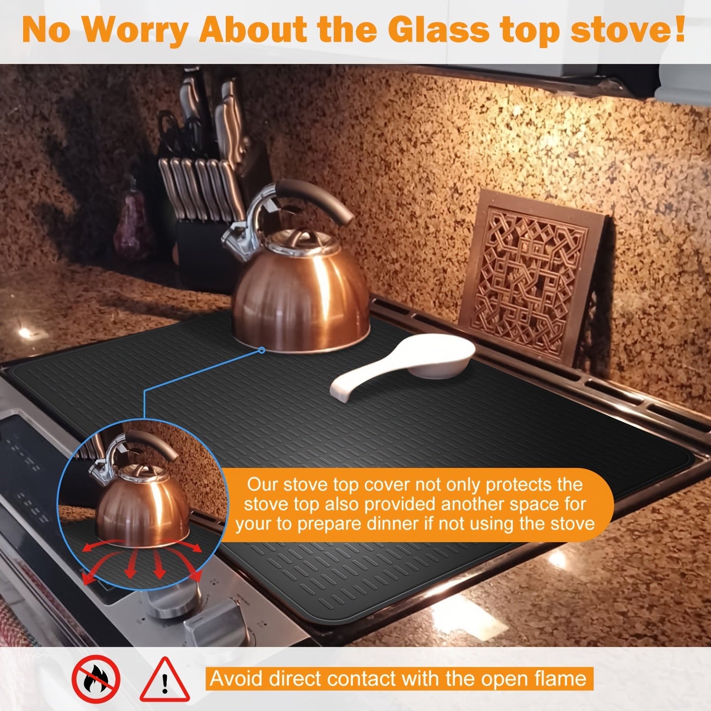 Protect your electric stove with our Silicone Stove Top Cover Pad. This heat-resistant glass cover features anti-slip properties and is waterproof. It is foldable for convenient storage and has raised wide ridges for added safety. Ideal for home kitchen