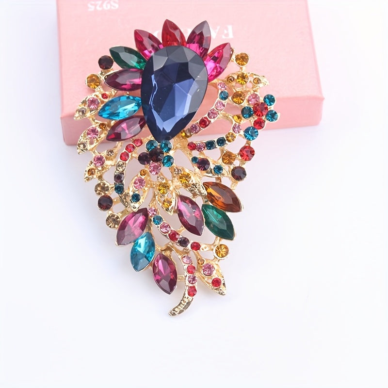 Wholesale women's party spot elegant luxury fashion brooch with large water drop rainbow crystal moon design.