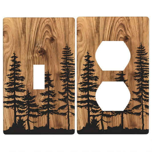 Rustic farmhouse pine wood grain light switch cover, no wiring needed, screw-in installation, plastic wall panel.