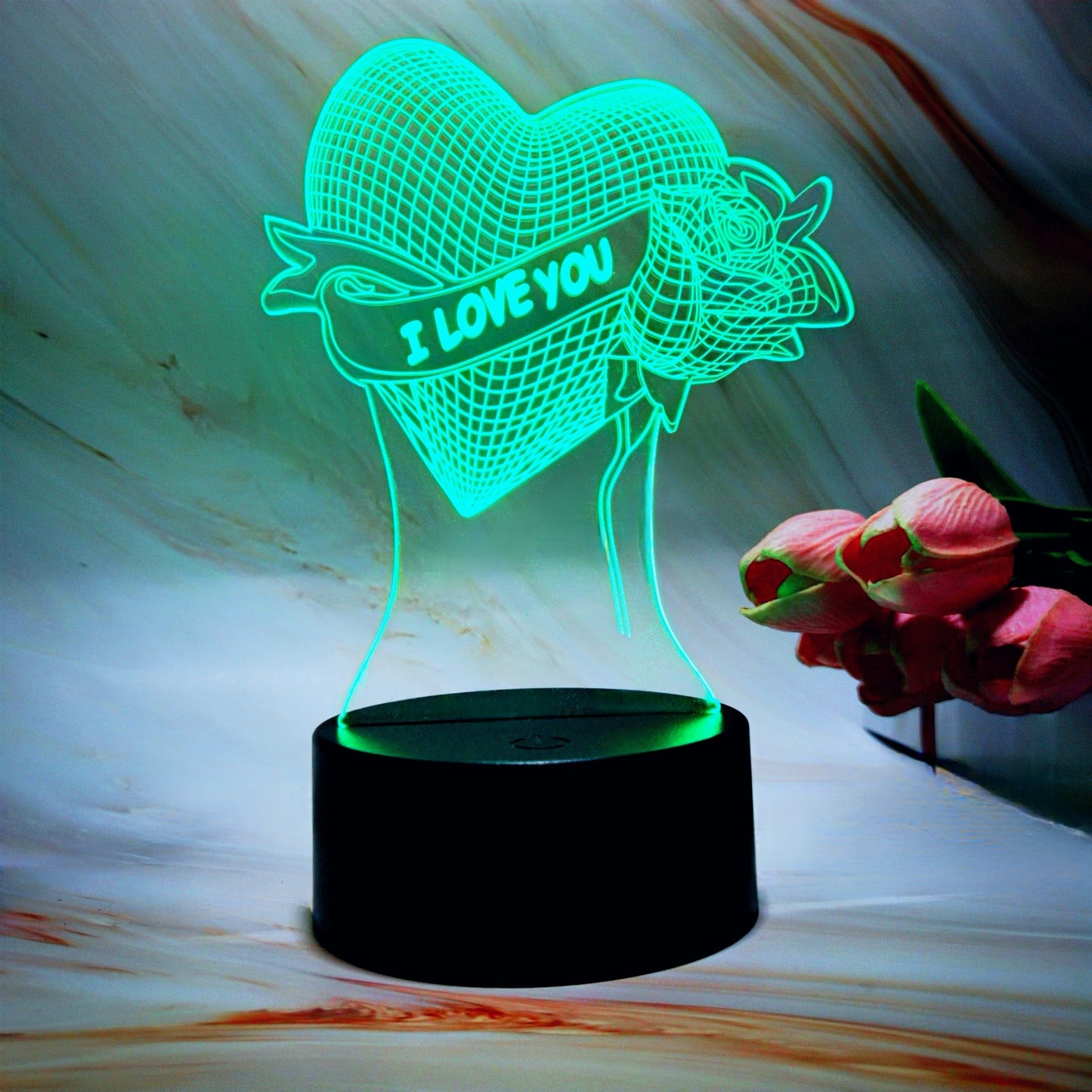 3D Rose Heart LED Table Lamp with Touch & Remote Control, 7 Color Modes, Ideal for Special Occasions.