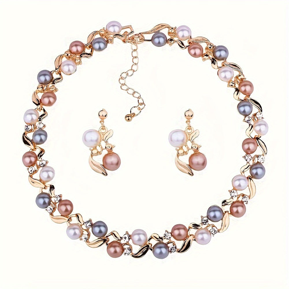 Bridal Accessories: Set of 3 Stylish and Artistic Pearl Necklace and Earring Designs in Vibrant Colors.