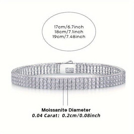 925 Sterling Silver'da moissanite tennis bilaguzuk, 18K oltin bilan qoplangan tennis zanjiri bilan bezatilgan, erkaklar va ayollar uchun mos. Bu hip-hop ilhomlangan juftlik uslubi zaruriy moda aksessuaridir. 14-fevral, Onalar kuni, to'ylar uchun mukammal.