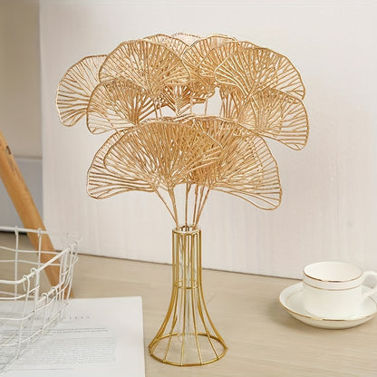 5/10pcs Metallic Ginkgo Biloba Leaf for flower arrangements, weddings, parties, and home decorations. Perfect for gifts and aesthetic room décor.