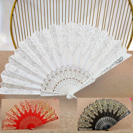 Elegant Vintage Floral Folding Fan with Oriental Charm - Perfect for Weddings, Dances, and Parties in Chinese Style.