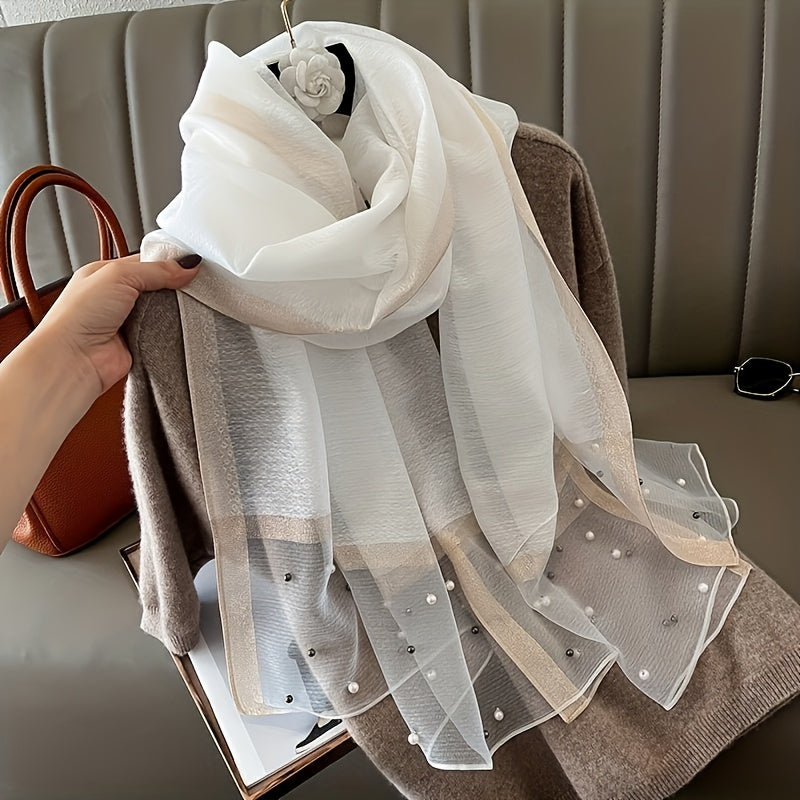 Elegant polyester shawl for women, 190x70cm, breathable, sun-proof, solid color with silky sheen, feather-free, casual weekend accessory.