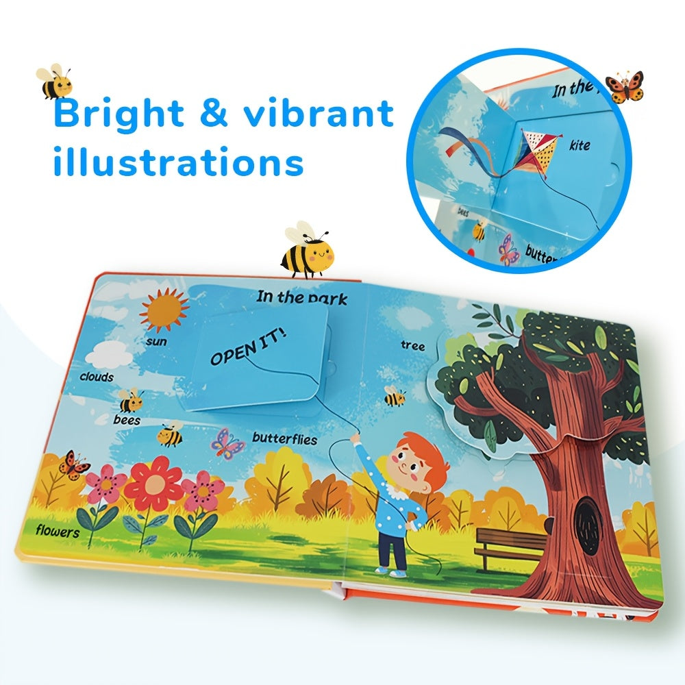 Interactive page-flipping in 'Finding The First Word' makes it a engaging early education book for toddlers aged 1-3 in home and preschool settings.