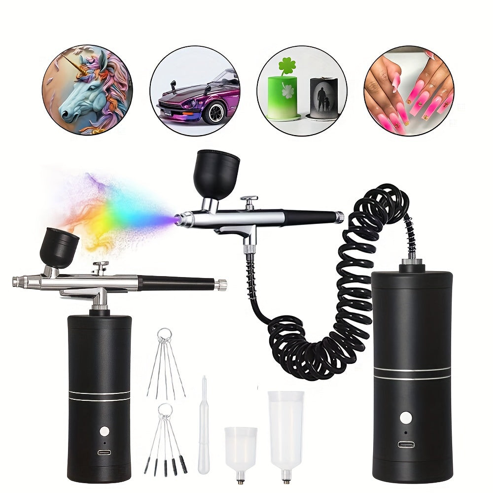 Portable cordless airbrush for nail art, makeup, cake decorating.