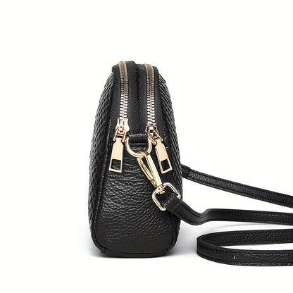 2024 Trendy Snake Embossed Crossbody Bag with Zipper Closure, Genuine Leather, Polyester Lining, Edge Paint, Black/Beige/Khaki Options.