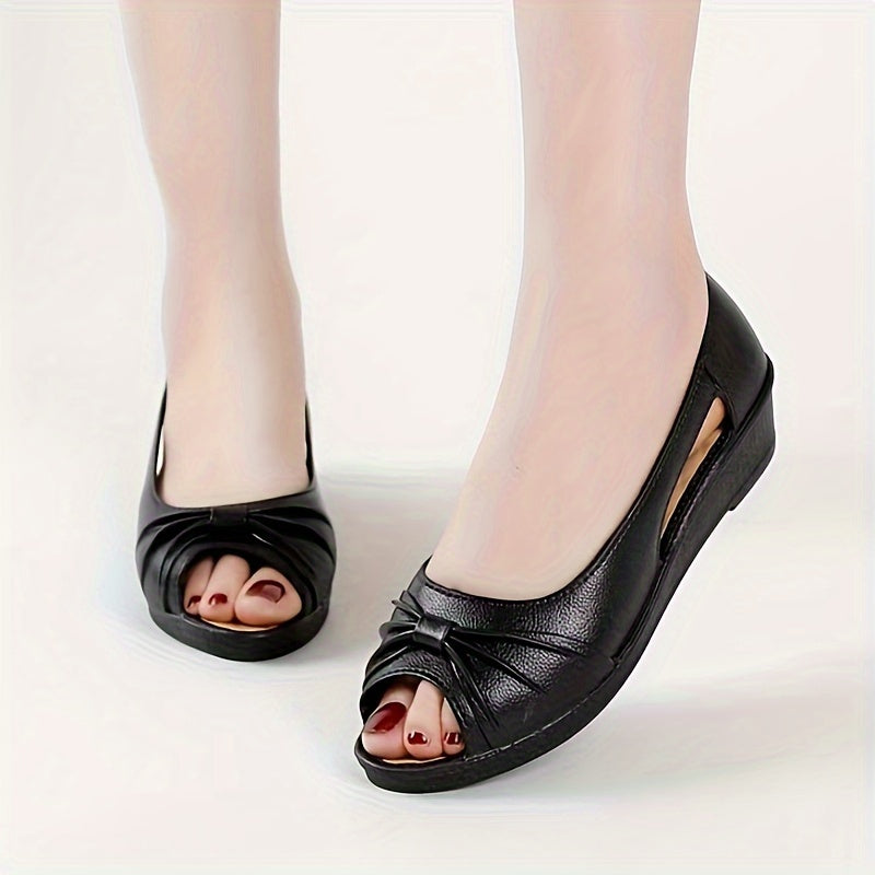 Elegant slip on sandals for women with soft platform sole, low wedge heel, and PVC material for special occasions.