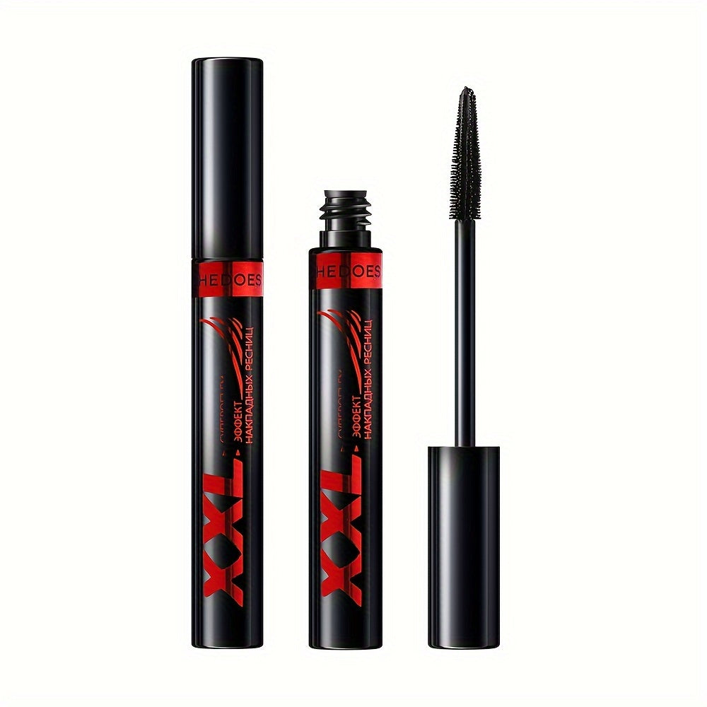 Black mascara with volumizing, lengthening, and curling formula for long-lasting lashes, containing plant squalane.