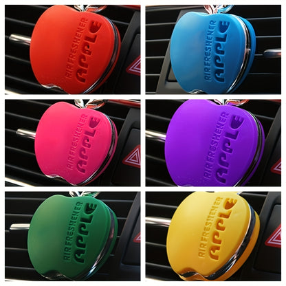 Apple-shaped car air freshener with aromatherapy perfume diffuser and vent clip fragrance dispenser. Includes balm/tablet/incense stick for portable auto scent enhancement.