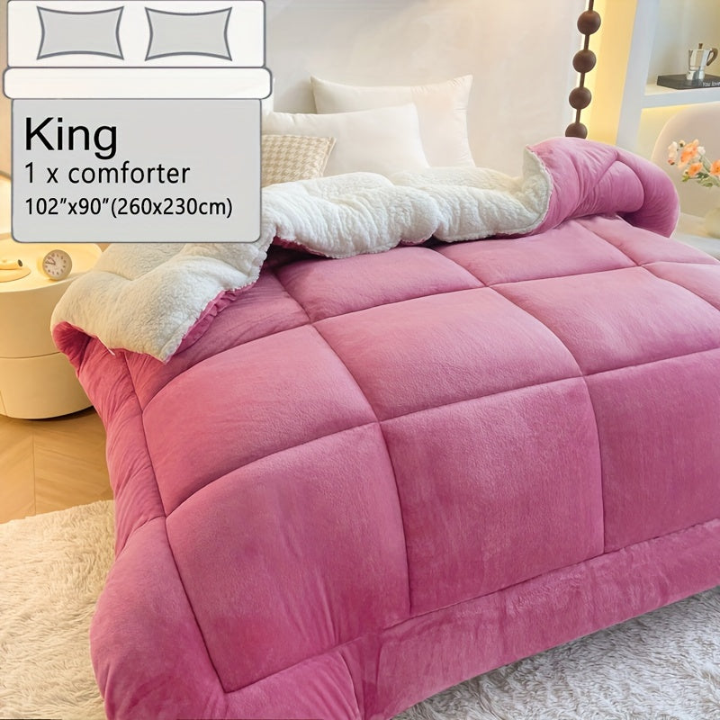 Super cozy Sherpa fleece comforter in a solid color, thick and warm for year-round use. Easy to clean in the washing machine, ideal for bedroom and guest room.