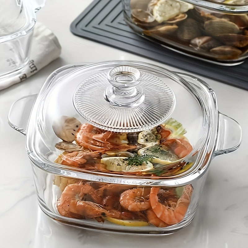 Multipurpose Tempered Glass Pot, Non-Stick Cooking Pot suitable for Pasta, Soup, Seafood - 1 piece, 1500ml/2500ml capacity. Microwave Safe with Dual Handles, Perfect for Home and Professional Kitchen Use