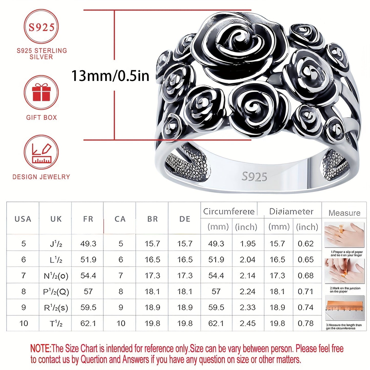 Hollow Rose Flower Ring: A vintage Bohemian style three-dimensional flower ring made of 925 sterling silver, perfect for daily wear or special occasions. Comes with a gift box, making it an ideal holiday gift.