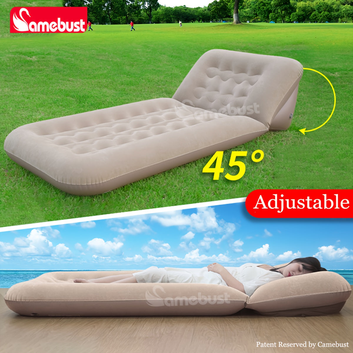 Inflatable Flocking Sofa Bed, Adjustable Air Mattress, Foldable & Portable, Easy to Clean, No Electricity Required, Perfect for Home & Outdoor Relaxation - 1pc CAMEBUST