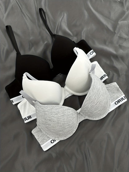 Three letter print push up bras, comfortable and breathable lingerie and underwear for women.