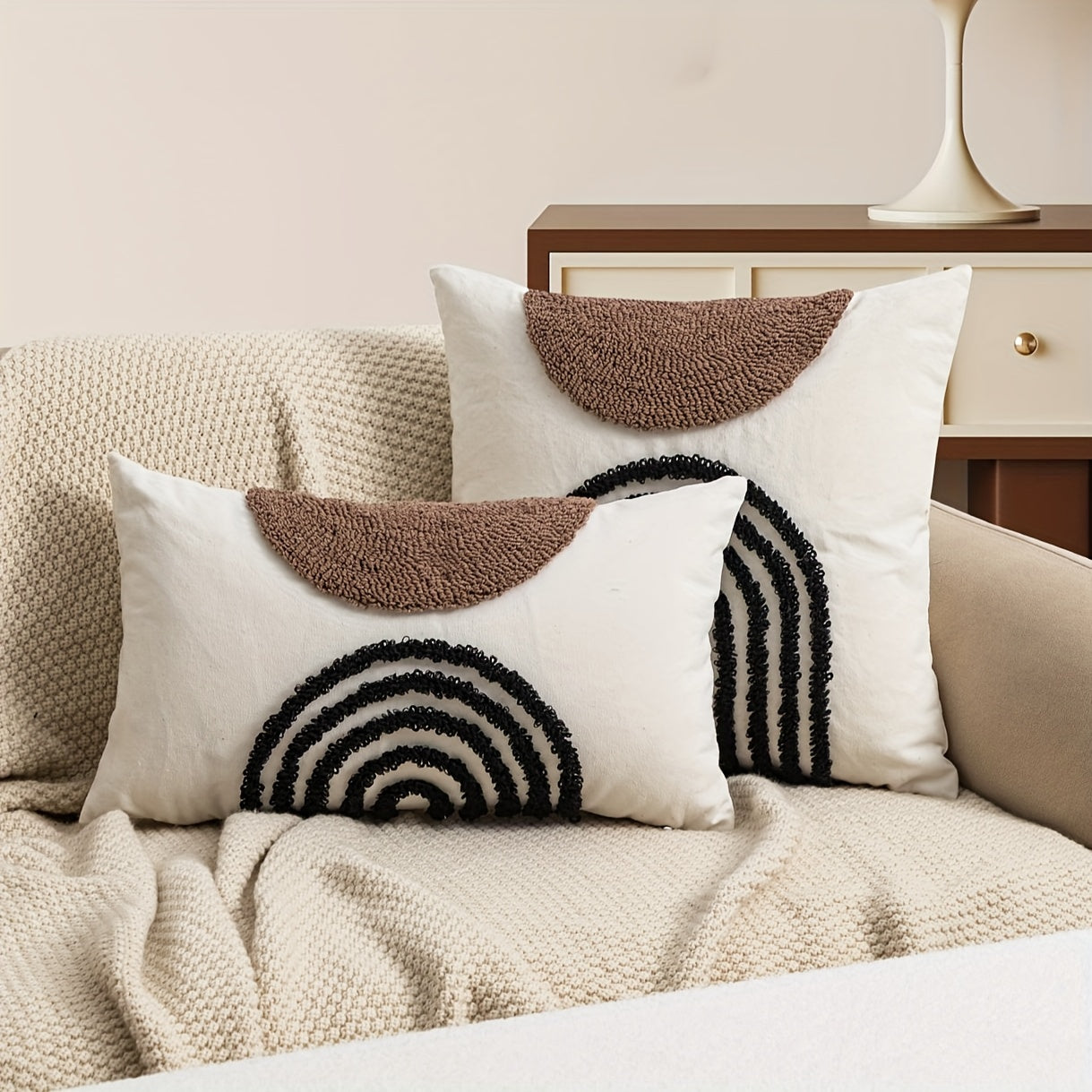 1pc Geometric Semicircular Throw Pillow Covers for Nordic Modern Home Decor in multiple rooms and car.