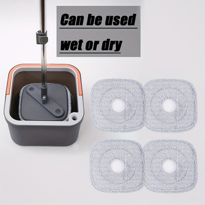 The All-in-One Spin Mop and Bucket Set includes 1 bucket, 1 stainless steel handle, and 4 reusable microfiber heads. This easy wringing flat mop is perfect for wet and dry floor cleaning in any room of the house, including the living room, bedroom